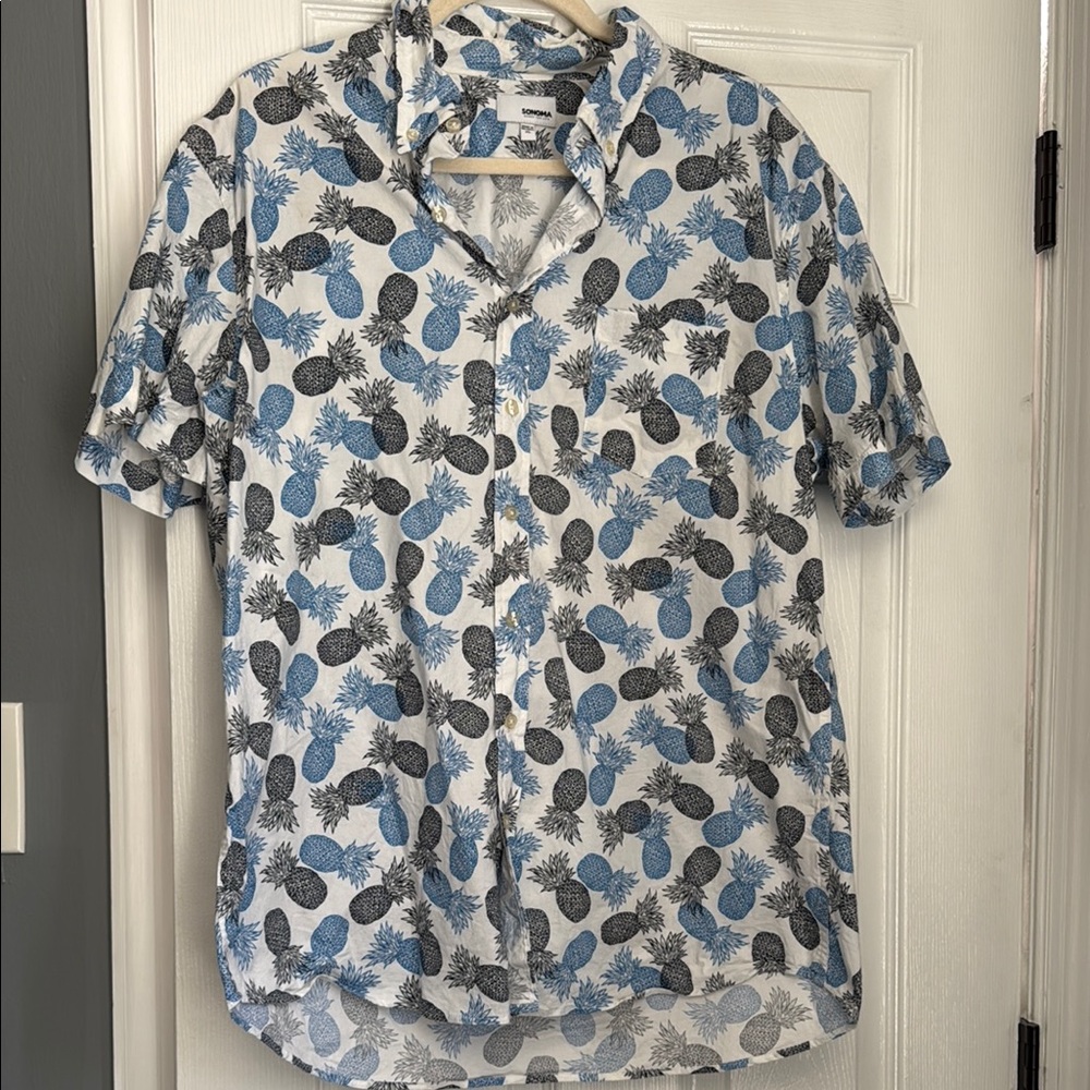 Blue and Black Pineapple Print Shirt
